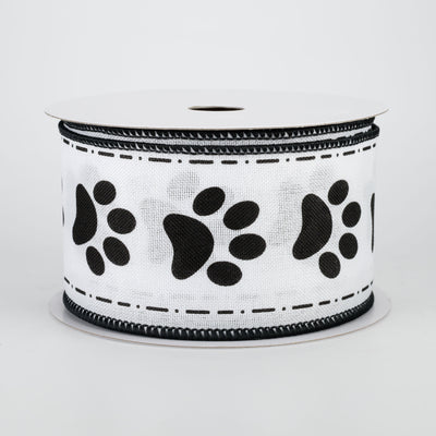 2.5" Paw Prints Ribbon: White & Black (10 Yards)