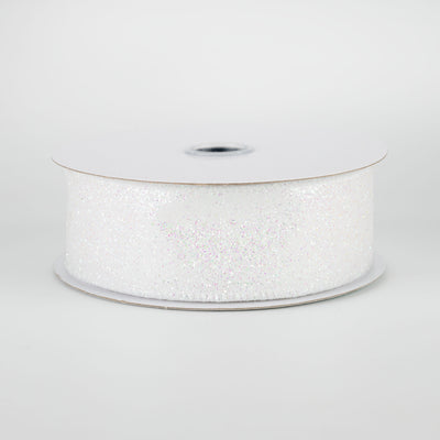 1.5" Iridescent Glitter Satin Ribbon: White (10 Yards)