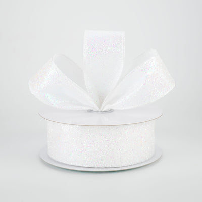 1.5" Iridescent Glitter Satin Ribbon: White (10 Yards)