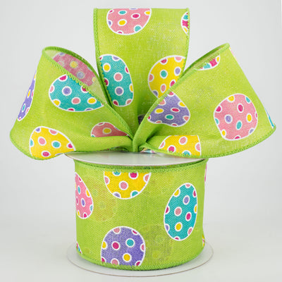 2.5" Polka Dot Easter Eggs Ribbon: Lime (10 Yards)