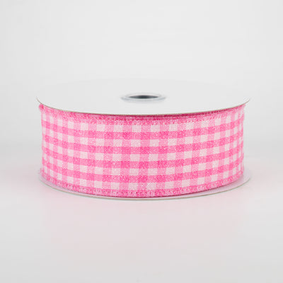 1.5" Glitter Woven Gingham Check Ribbon: Pink (10 Yards)