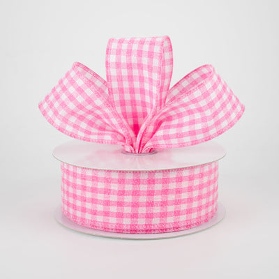 1.5" Glitter Woven Gingham Check Ribbon: Pink (10 Yards)