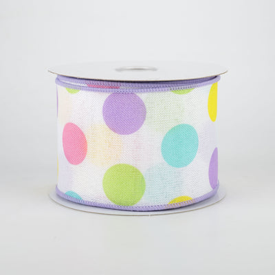 2.5" Multi Color Polka Dots Ribbon: White & Pastels (10 Yards)