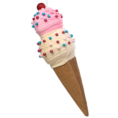17" Ice Cream Ornament: Pink & Cream