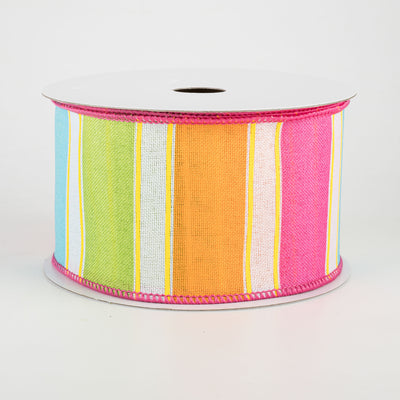 2.5" Bold Stripes Ribbon: White, Pink, Orange, Green, Yellow (10 Yards)