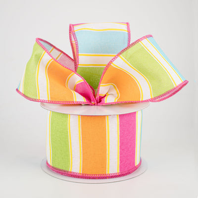 2.5" Bold Stripes Ribbon: White, Pink, Orange, Green, Yellow (10 Yards)