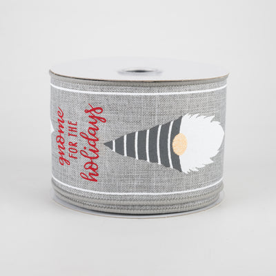 2.5" Christmas Gnome Heads Ribbon: Light Grey (10 Yards)