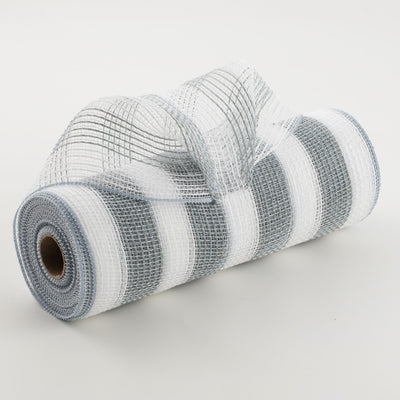 10" Thin Stripe Fabric Mesh: White & Grey