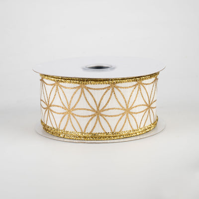 1.5" Seamless Stars Dupioni Ribbon: Ivory & Gold (10 Yards)