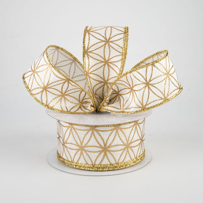 1.5" Seamless Stars Dupioni Ribbon: Ivory & Gold (10 Yards)