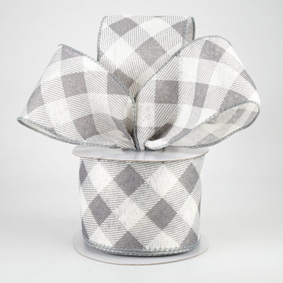 2.5" Diagonal Buffalo Plaid Ribbon: Grey & White (10 Yards)