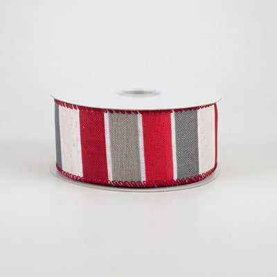1.5" Florida Stripe Ribbon: Red, White & Grey (10 Yards)