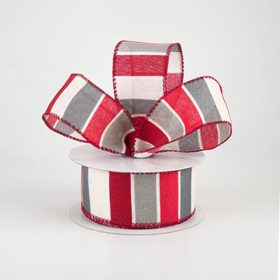1.5" Florida Stripe Ribbon: Red, White & Grey (10 Yards)