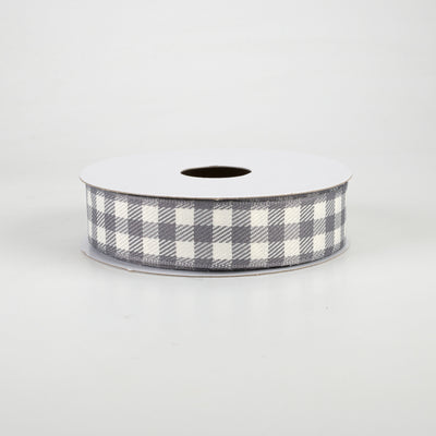 7/8" Woven Wired Buffalo Plaid Ribbon: Grey & White (10 Yards)