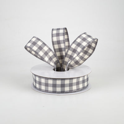 7/8" Woven Wired Buffalo Plaid Ribbon: Grey & White (10 Yards)