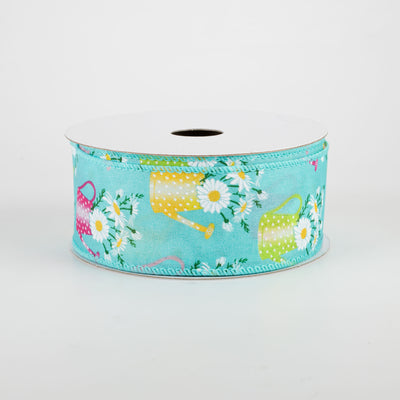 1.5" Watering Can Ribbon: Aqua (10 Yards)