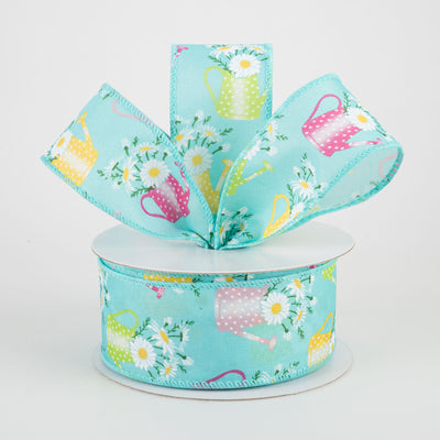 1.5" Watering Can Ribbon: Aqua (10 Yards)