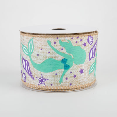 2.5" Mermaid & Shells Ribbon: Natural (10 Yards)
