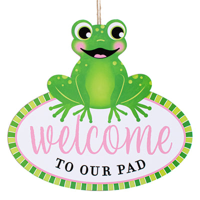 12" Wooden Sign: Welcome To Our Pad Frog