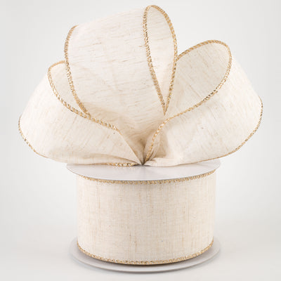 2.5" Ivory Canvas Gold Metallic Edge Ribbon (10 Yards)