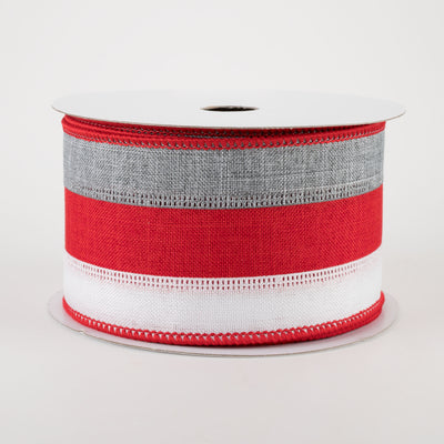 2.5" Stripe Ribbon: Grey, Red, White (10 Yards)