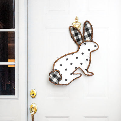 21" Grapevine Hanger: Black & White Polka Dot Check Bunny Rabbit