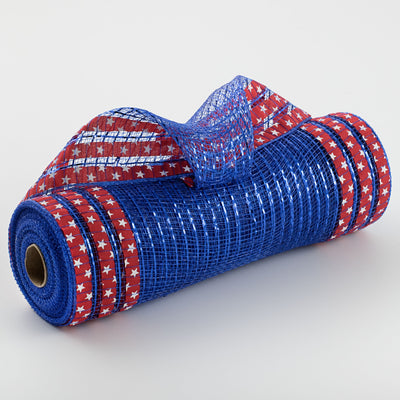 10" Ruffle Patterned Mesh: Royal Blue Metallic With Red & White Stars