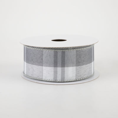 1.5" Eday Plaid Ribbon: Grey & White (10 Yards)