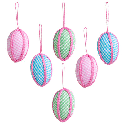 4" Fabric Gingham Egg Ornaments (Bag of 6)
