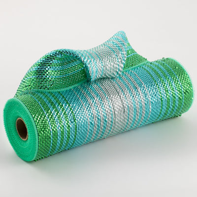 10" Metallic Wide Foil Ombré Mesh: Dark Mint, Ice Blue, Silver