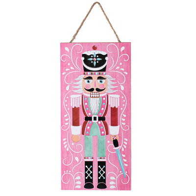 12" Wooden Sign: Glitter Pink Nutcracker