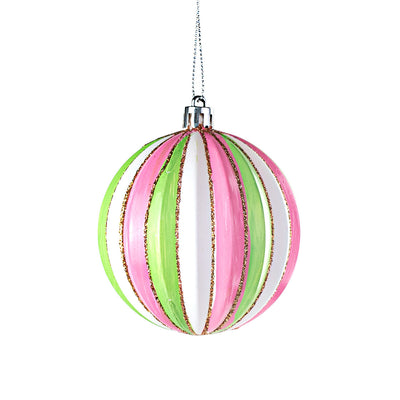3" Very Sweet Stripe Ball Ornament: Pink & Green