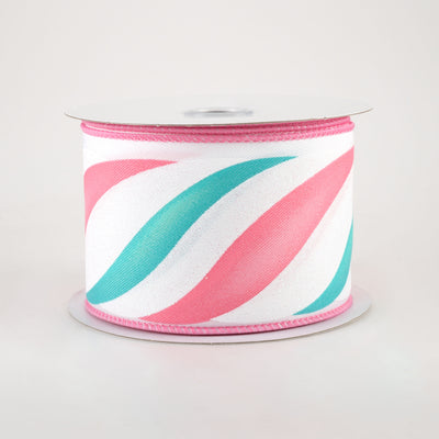 2.5" Swirl Candy Stripe Ribbon: Pink & Ice Blue (10 Yards)