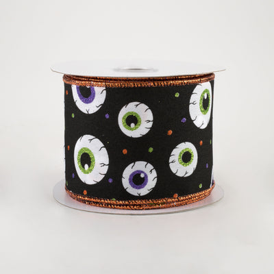 2.5" Eyeballs Ribbon: Black, Purple, Lime, Orange (10 Yards)