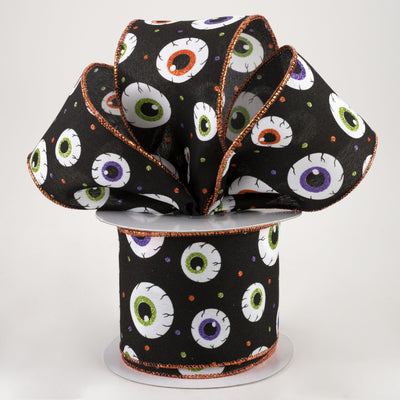 2.5" Eyeballs Ribbon: Black, Purple, Lime, Orange (10 Yards)