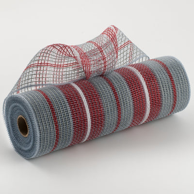 10" Faux Jute & Thick Stripe Mesh: Grey, Red, White