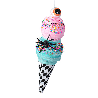 12" Harlequin Halloween Ice Cream Cone: Pink & Mint