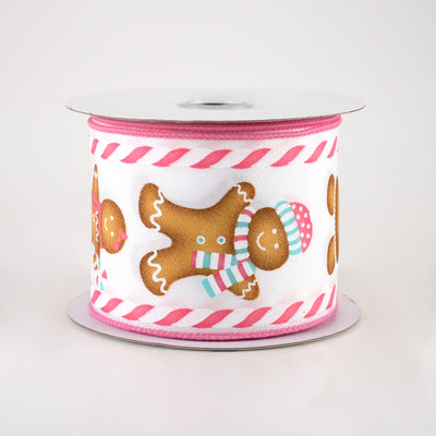 2.5" Gingerbread Boy & Girl Candy Ribbon: White, Pink, Ice Blue (10 Yards)