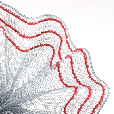 10" Border Stripe Snowdrift Mesh: Grey, Red, White