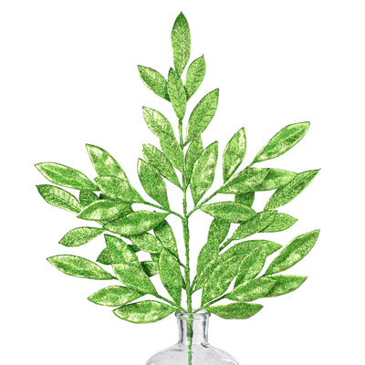 23" Bay Leaf Glitter Spray: Apple Green