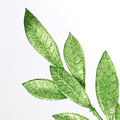 23" Bay Leaf Glitter Spray: Apple Green