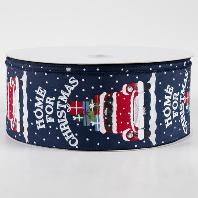2.5" Home For Christmas Car Satin Ribbon: Navy (50 Yards)
