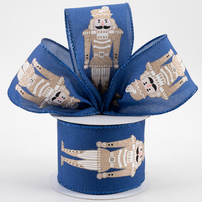 2.5" Nutcracker Satin Ribbon: Blue & Champagne (10 Yards)