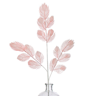 28" Glitter Peacock Feather Spray: Light Pink