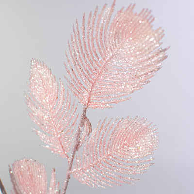 28" Glitter Peacock Feather Spray: Light Pink