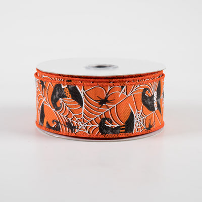 1.5" Witch Hats and Spiders Ribbon: Orange (10 Yards)