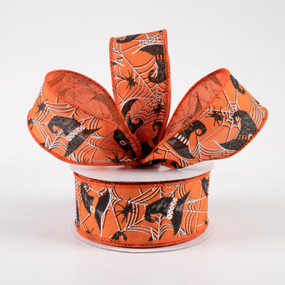 1.5" Witch Hats and Spiders Ribbon: Orange (10 Yards)