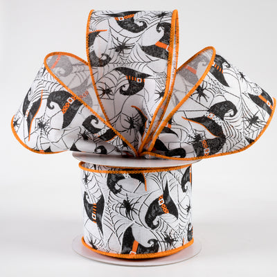 2.5" Witch Hats and Spiders Ribbon: White (10 Yards)