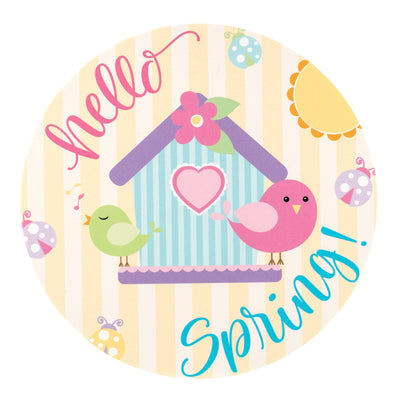 9.4" Round Waterproof Sign: Hello Spring Birdhouse