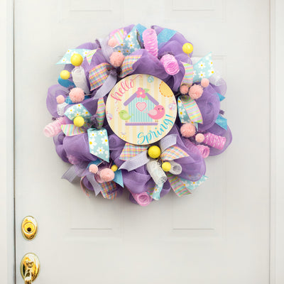 9.4" Round Waterproof Sign: Hello Spring Birdhouse
